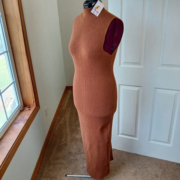 Pretty Garden Bodycon Maxi Tank Pullover Sweater Dress L caramel NOS sleeveless - Picture 15 of 15